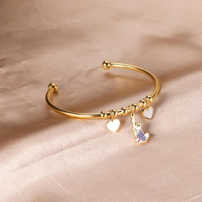 ASON Fashion Gold Color Heart with Shell Charm Stainless Steel Bracelet Open Bangle Jewelry Accessory for Women Party Gift
