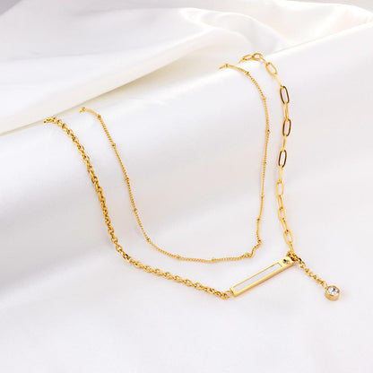 Link Chain Classic Design With Beads Chain Mix Collier Doule Layer Pendant Necklace With AAA Cubic Zirconia 2022
