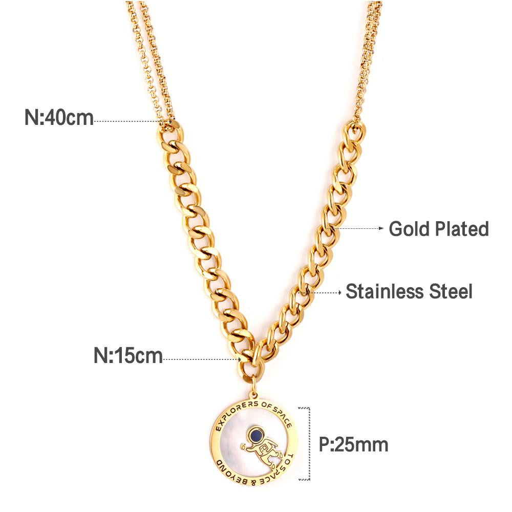 Stainles Steel Jewelry Collars Accessories 2022 New Arrivals Gold Color Astronaut Round Shell Pendant Necklace Party