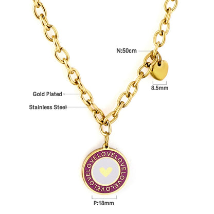 Pink Pendant Necklace Girls Round Heart Pattern Collier Link Chains Grunge Y2K Thick Chain Lady Romantic Gifts