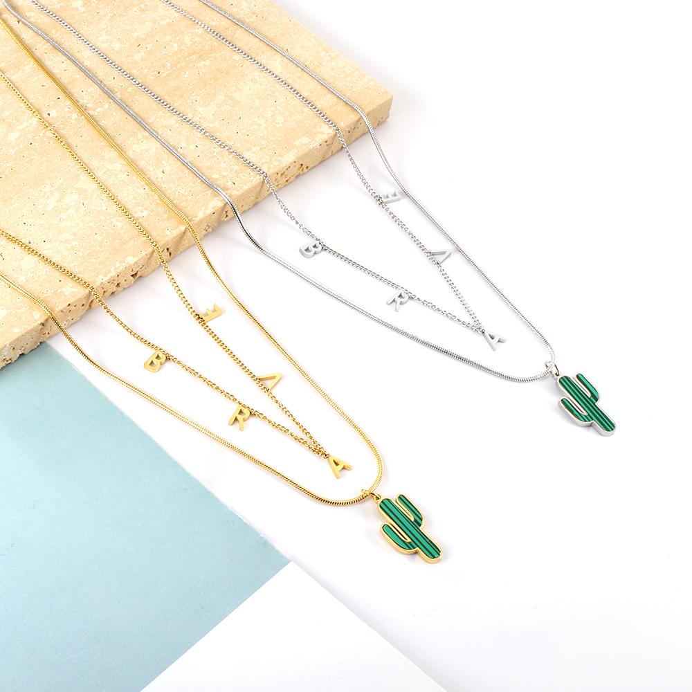 Green Pendant Collier For Woman Cactus Triple Necklace Trendy Products Gifts For Friend Couple Link Chain Necklace