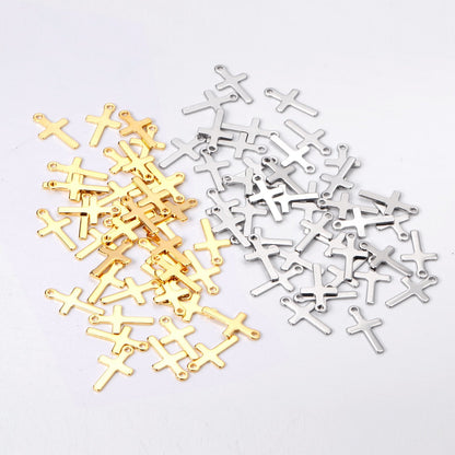 ASON 100Pcs/Lots Cross Charms 316L Stainless Steel Religious Pendant Gold Silver Color For Necklace DIY Jewelry Making Supplies