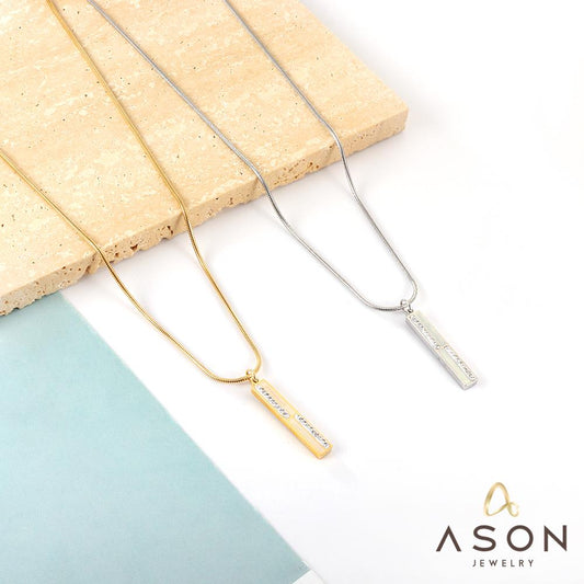 ASON Vintage Rectangle Cubic Zirconia Charm Pendant Necklace Gold Color Stainless Steel For Women Men Simple Jewelry Choker