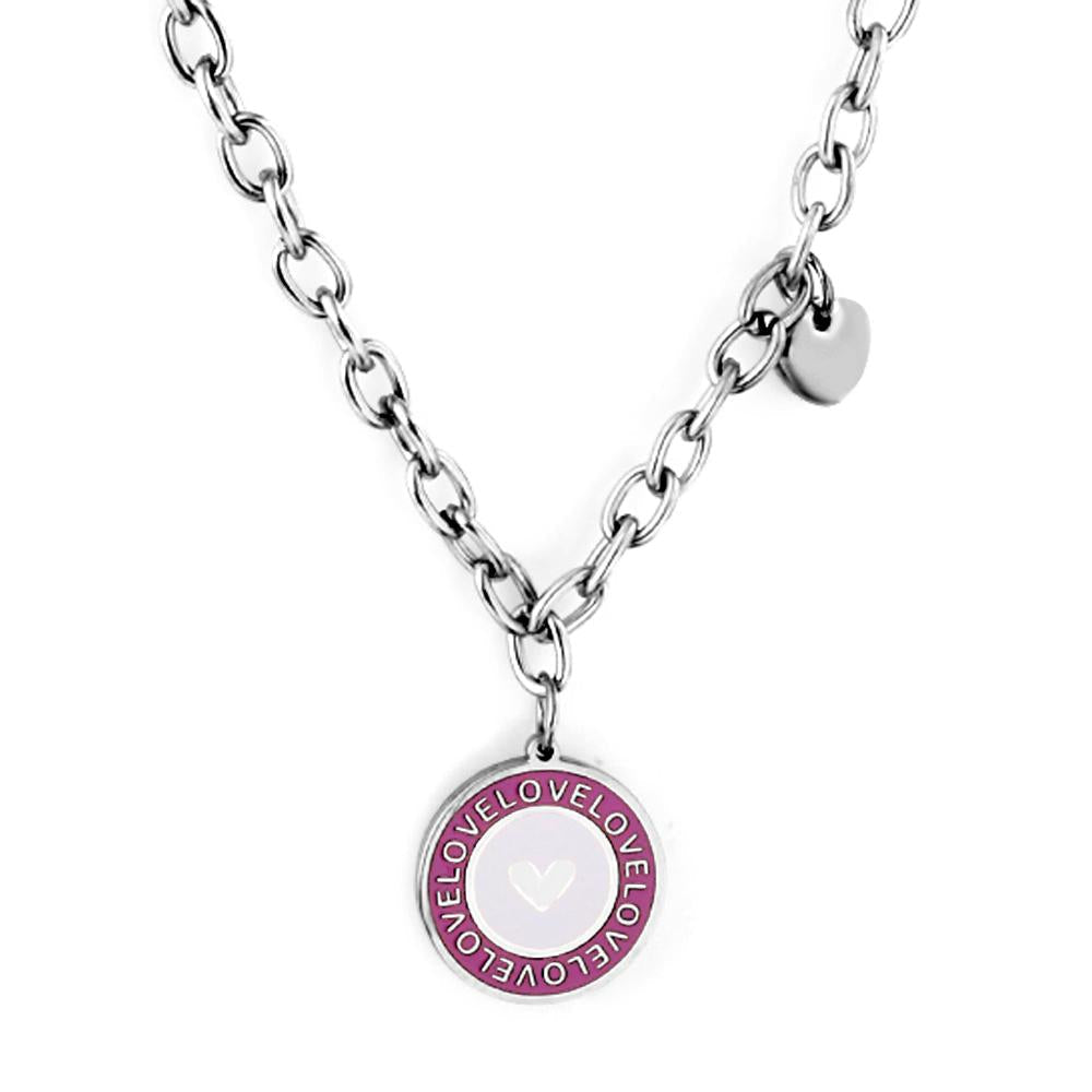 Pink Pendant Necklace Girls Round Heart Pattern Collier Link Chains Grunge Y2K Thick Chain Lady Romantic Gifts