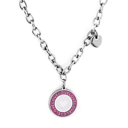 Pink Pendant Necklace Girls Round Heart Pattern Collier Link Chains Grunge Y2K Thick Chain Lady Romantic Gifts
