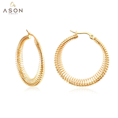 ASON Unique Trendy Piercing Hoop Earrings Gold Color Stainless Steel for Girl Women Daily Wear Accessories Fashion Jewelry