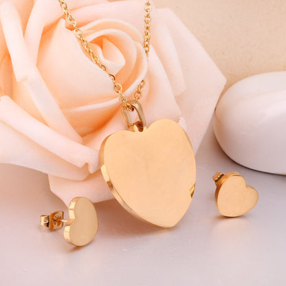 Heart Earrings Pendant Chain Necklace Jewelry Set For Women Girls Gold/Steel Wedding Dubai African Jewellery Sets