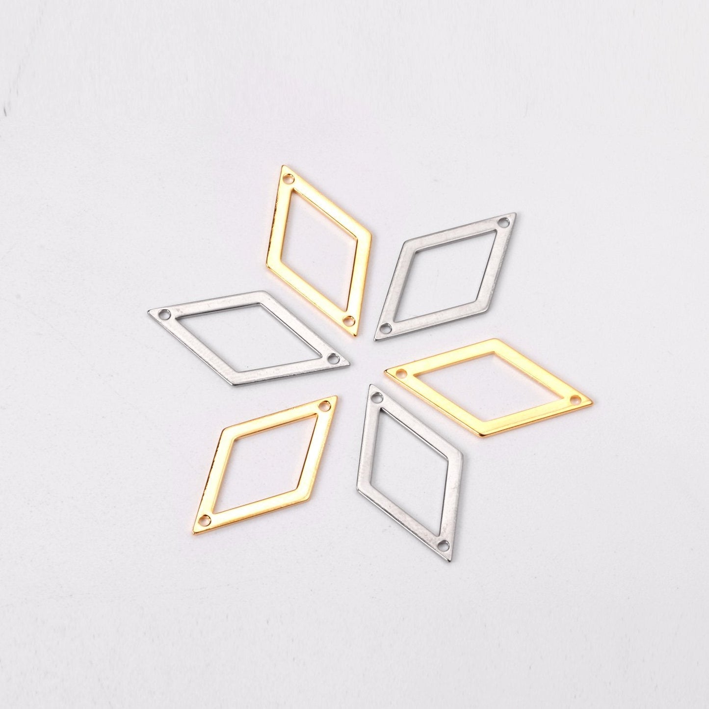 ASON 100 Pcs/Lot Rhombus Hollow Out Charms Extend Connector Charm With Holes Pendant Stainless Steel For Jewelry Making Supplies