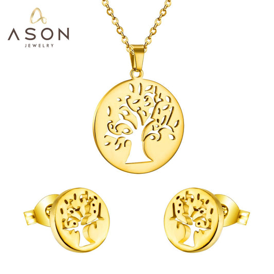 ASON Christmas Jewelry Sets Female Accessories Stainless Steel Tree Pendant Necklace Earring Sets Wholesale Party