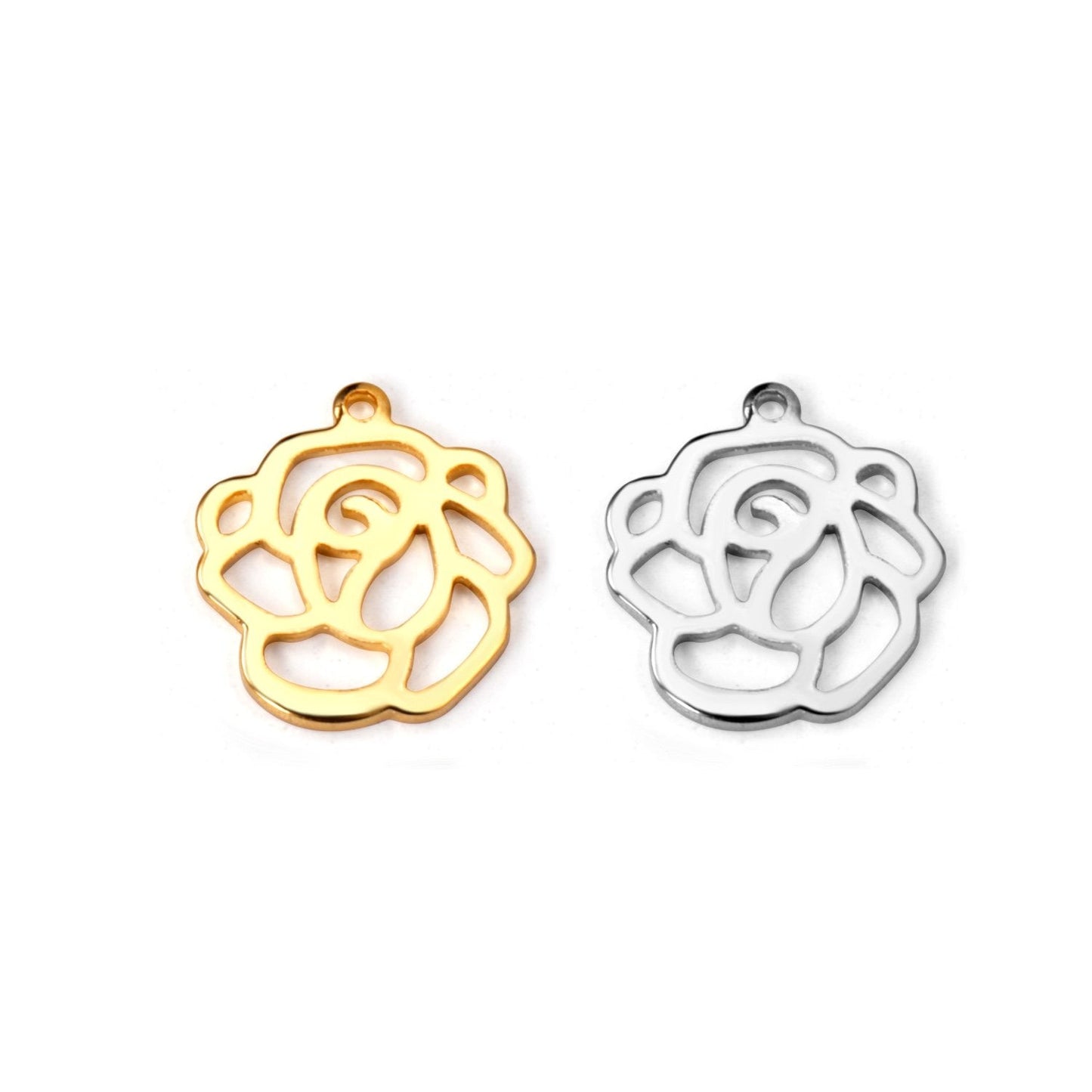 ASON100 Pcs/Lot Rose Pendant 316L Stainless Steel Flowers Charm Wholesale Gold Silver Color For Necklace Bracelet Jewelry Making