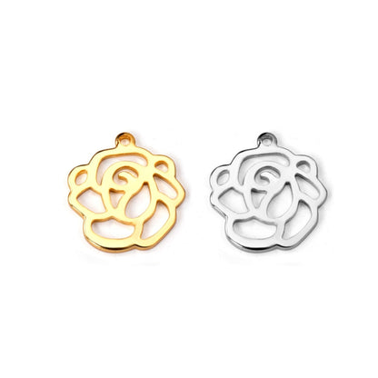 ASON100 Pcs/Lot Rose Pendant 316L Stainless Steel Flowers Charm Wholesale Gold Silver Color For Necklace Bracelet Jewelry Making
