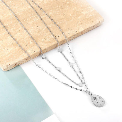 ASON Trendy Star Accessories Oval Cubic Zirconia Charm Pendant Necklaces Gold Color Stainless Steel For Women Jewelry Gift