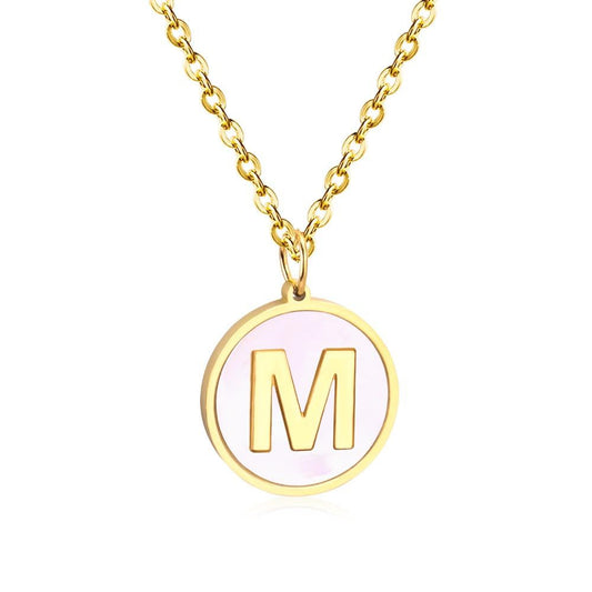 Stainless Steel Round Initial Pendant Necklace Gold Color 26 A-Z Letter Necklaces For Female Party Friend Wholesale