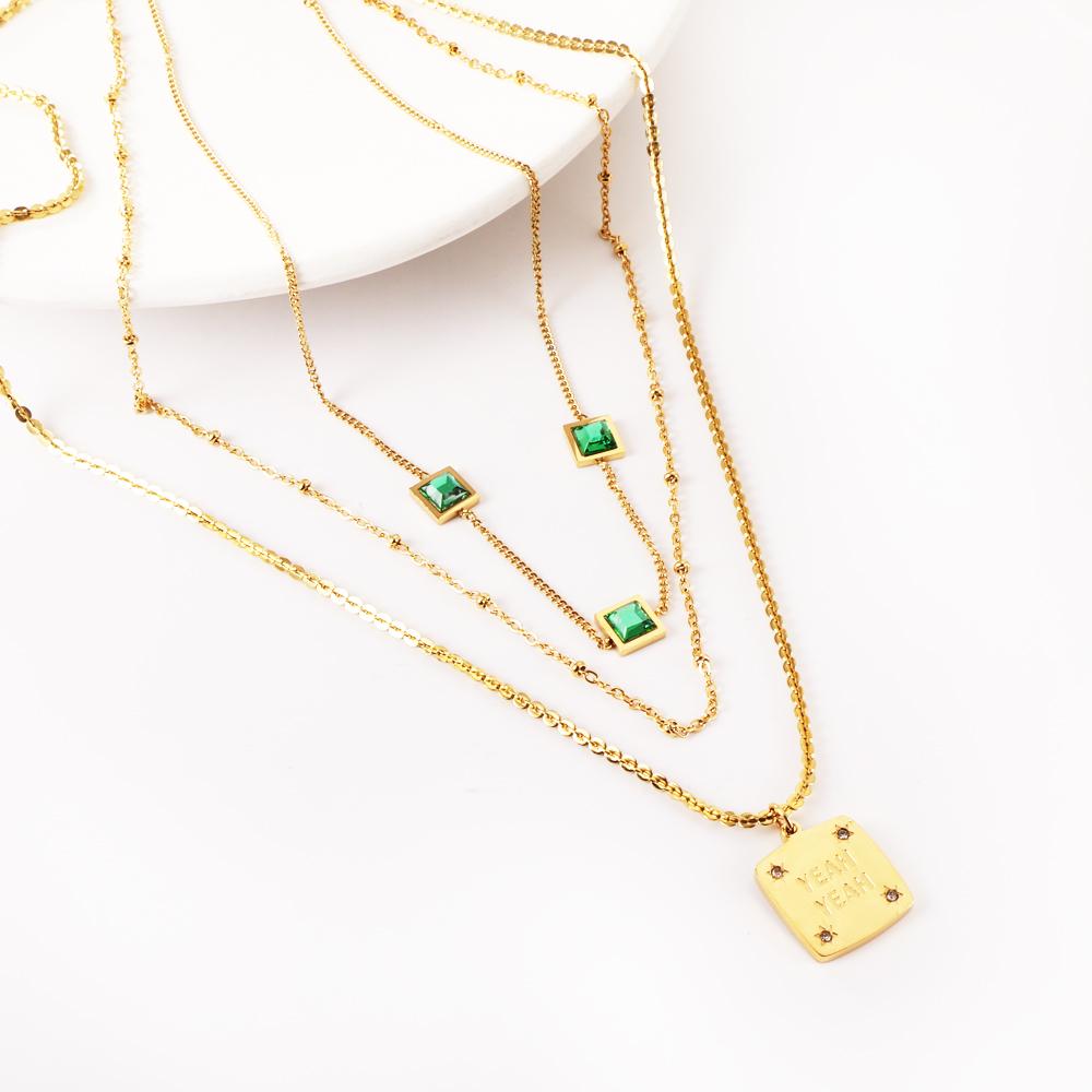 Green AAA Zirconia Collier For Woman Party Luxury Decor  Fairy Aesthetic Triple Chain Necklaces Multilayer Choker