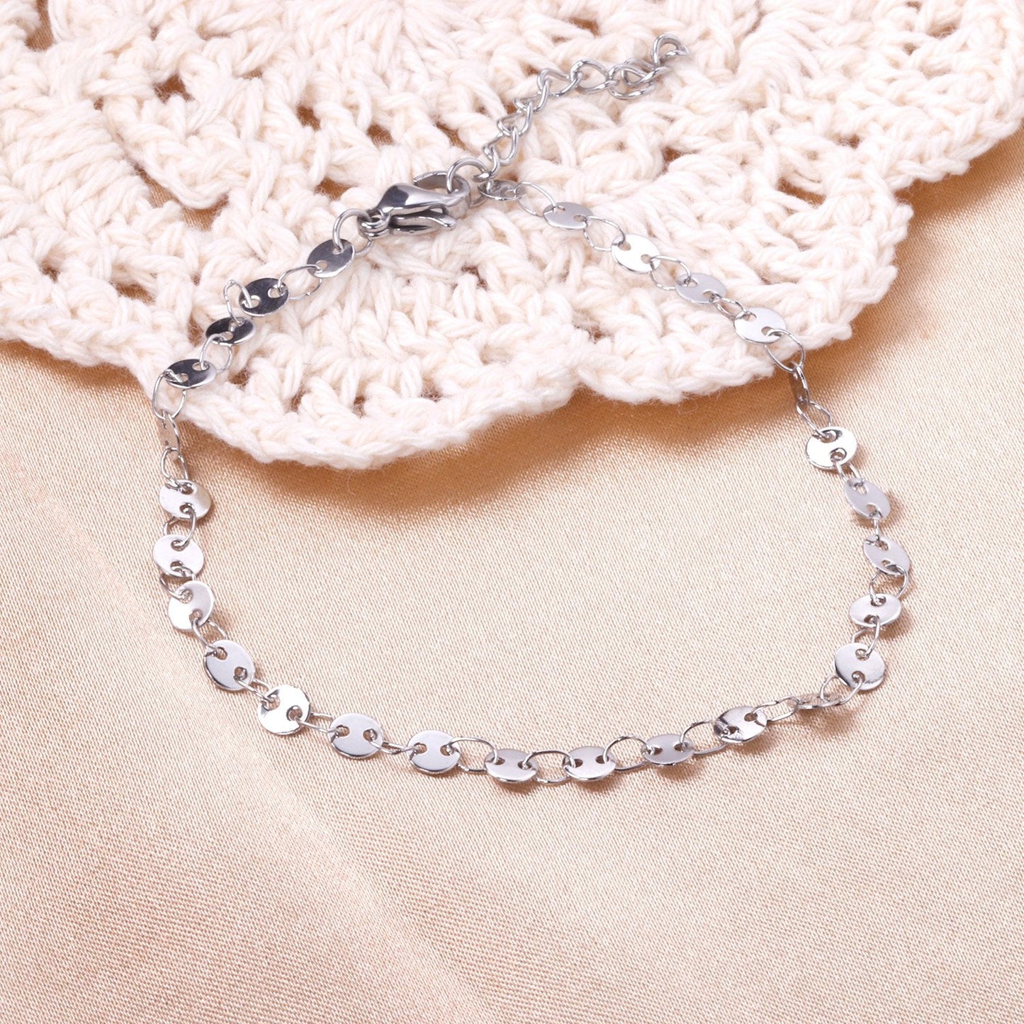 ASON Round Disc Charm Chain Bracelet Women Adjustable Bangle Gold Color Stainless Steel Fashion Jewelry Party Gift Office