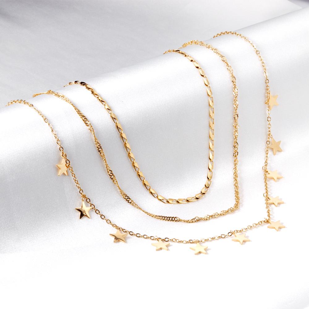 Triple Chain Collier For Women Collar Statement Necklaces Chain Bohemia Luxury Jewelry For Party Little Star Charms