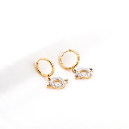 Pendientes mujer Stainless Steel Round saturn Cubic Zirconia Hoop Earrings Brinoc Party New Punk Jewelry Earrings