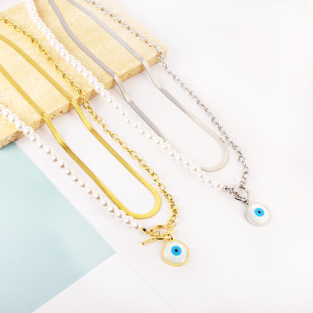 Snake Chain Double Layer New Design Evil Eyes Collier For Woman OT Chain Necklaces Trendy Products 2022 Lucky Girls