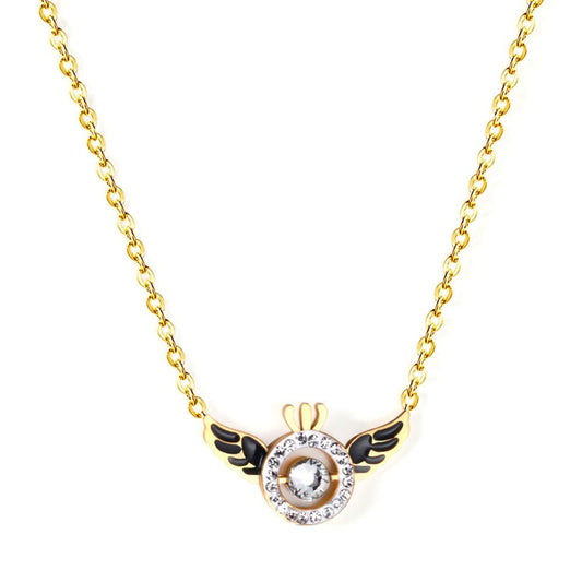 Black Wing With Black And White AAA Zirconia New Design Round Shape Pendant Necklace For Man Woman 2022