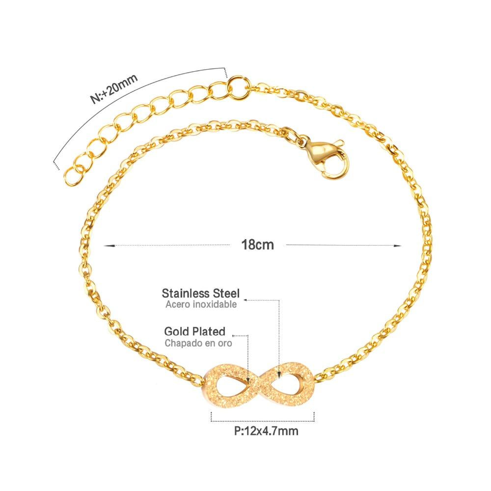 ASON Frosted Lucky Eight Number Shape Loop Link Chain Bracelets Gold Color Stainless Steel for Women Jewelry Extender