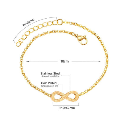 ASON Frosted Lucky Eight Number Shape Loop Link Chain Bracelets Gold Color Stainless Steel for Women Jewelry Extender