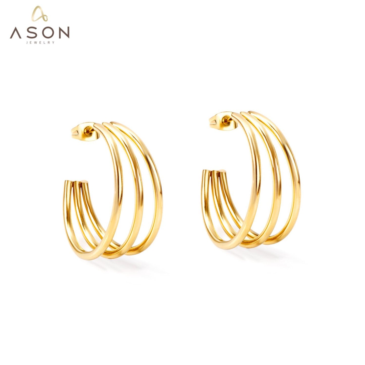 ASON Fashion Korean Style Round Circle Hoops Earrings Stainless Steel Gold Color Earrings For Women Girl Trendy Jewelry