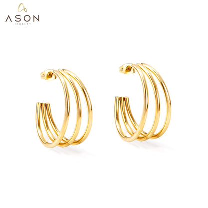 ASON Fashion Korean Style Round Circle Hoops Earrings Stainless Steel Gold Color Earrings For Women Girl Trendy Jewelry