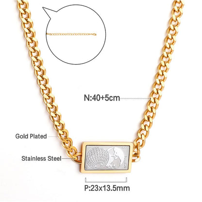 Cuban Chain With Square Pendant Fashion Decor For Woman Man Earth Design Pendant Thick Chain Peace Asethetic Collie