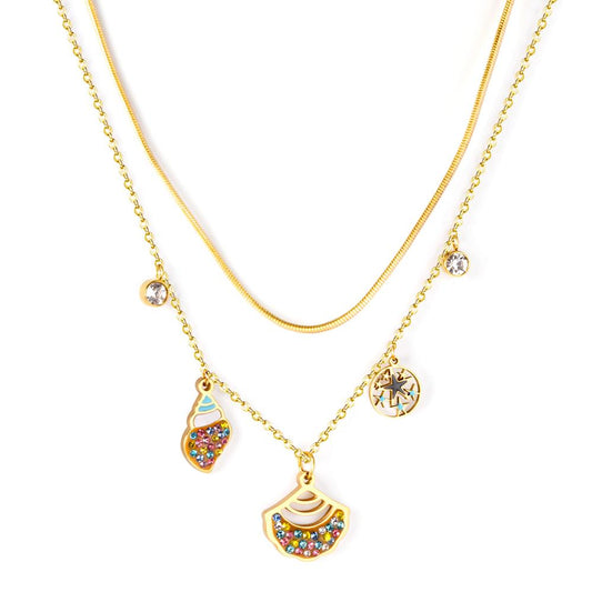 Popular Fan Shape Conch Double Chain Mix Cubic Zirconia Pendant Necklaces For Women Party Jewelry Parts choker