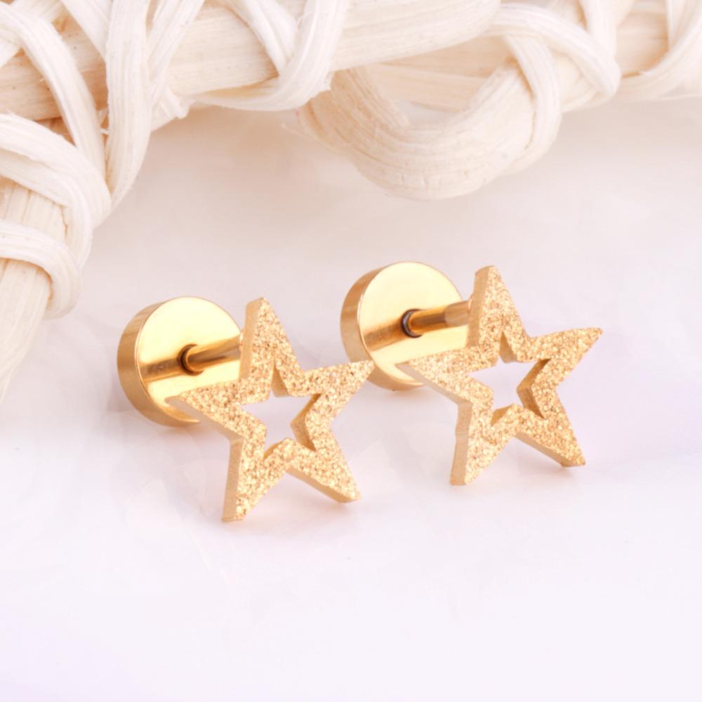 ASON Scurb Star Moon Screw Piercing Stud Earrings Stainless Steel Gold Color for Women Unique Accessories Jewelry Christmas