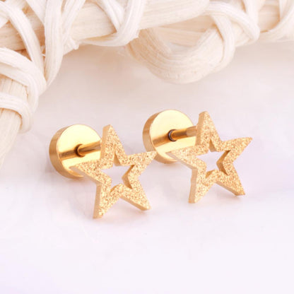 ASON Scurb Star Moon Screw Piercing Stud Earrings Stainless Steel Gold Color for Women Unique Accessories Jewelry Christmas