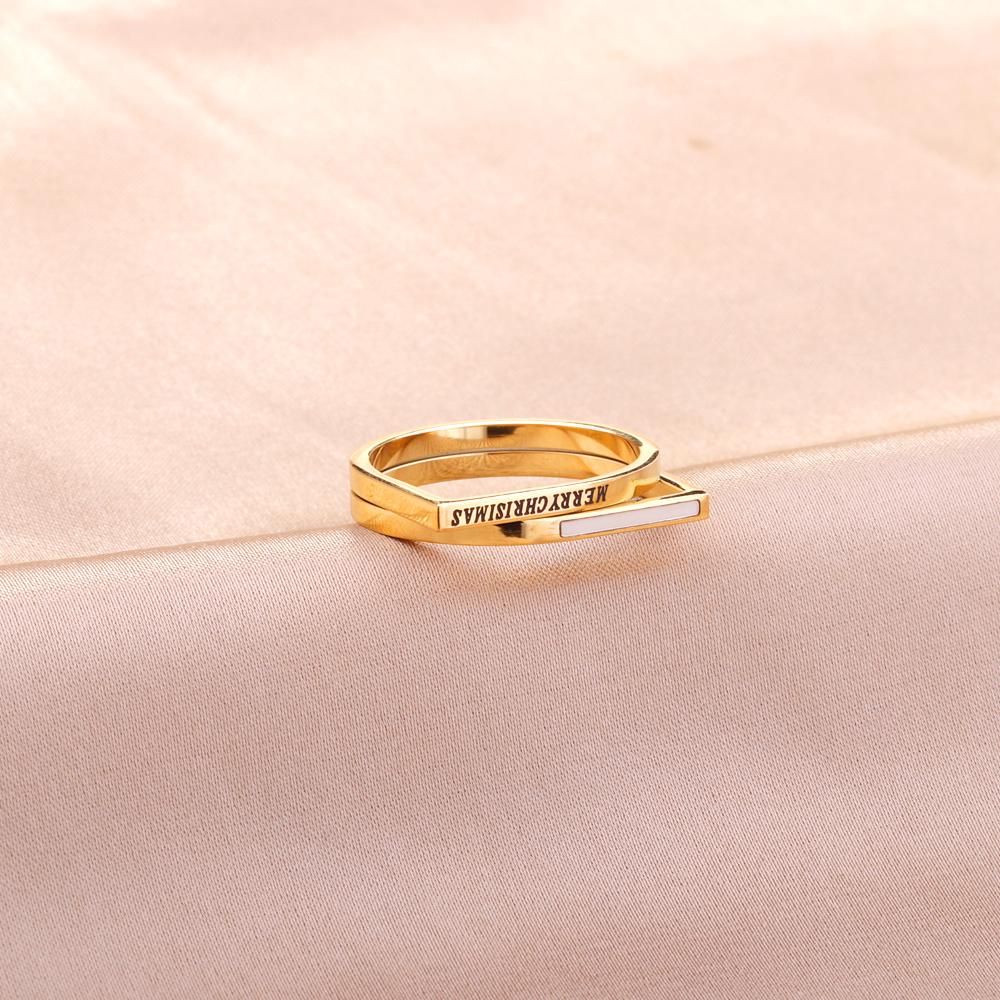 ASON Slender Casual Carved Layer Letter Ring Stainless Steel Gold Color For Women Fashion Jewelry Accessory Daily Patry
