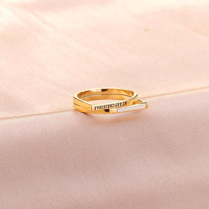 ASON Slender Casual Carved Layer Letter Ring Stainless Steel Gold Color For Women Fashion Jewelry Accessory Daily Patry