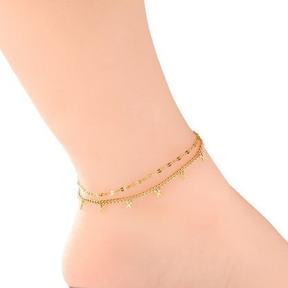 ASON Trendy Scissors Accessories Multi-layer Link Chain Anklet Gold Color Stainless Steel For Women Foot Jewelry Party Gift