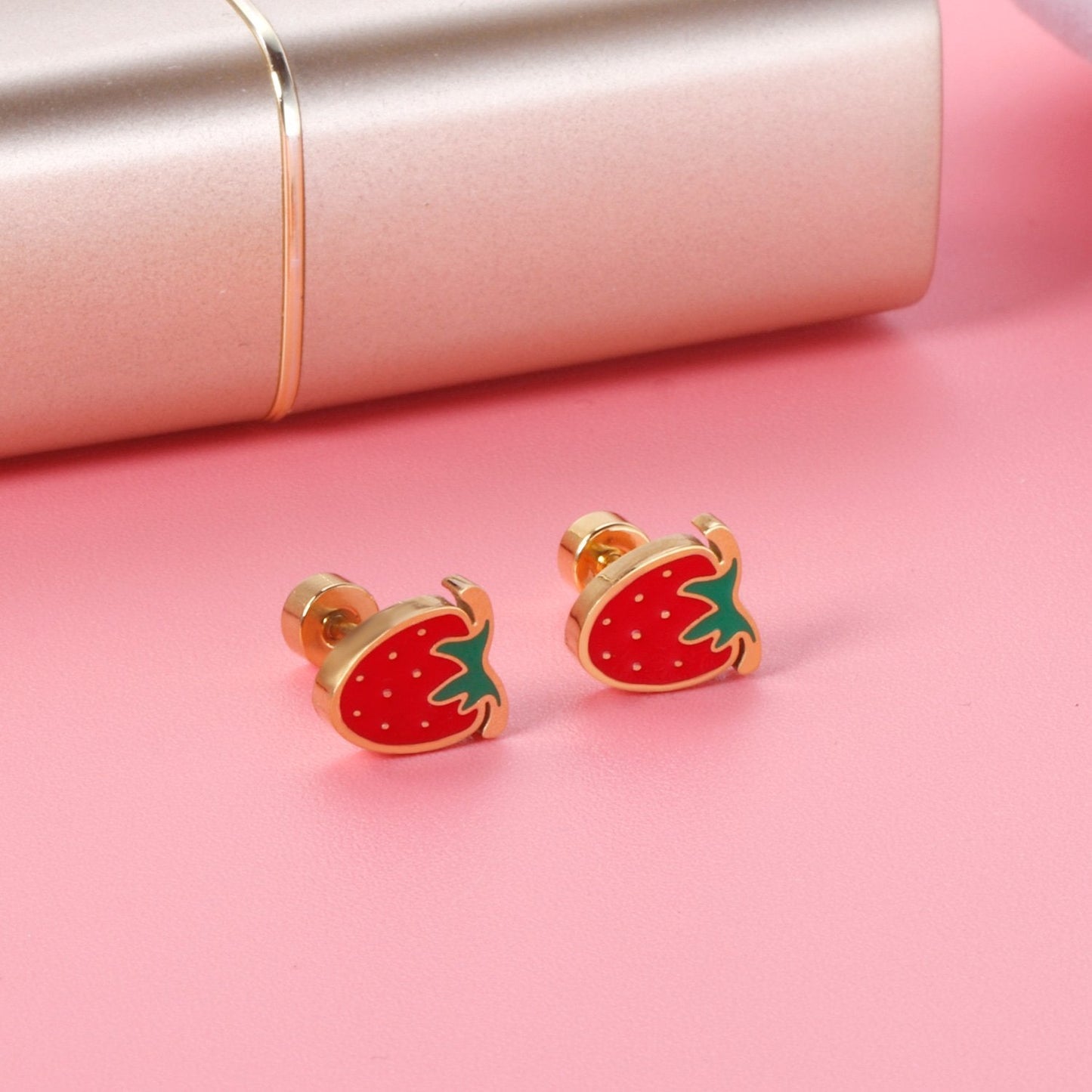 ASON Cute Strawberry Cloud Rainbow Stud Earrings Children's Earrings Stainless Steel Fashion Jewelry for Girl Women