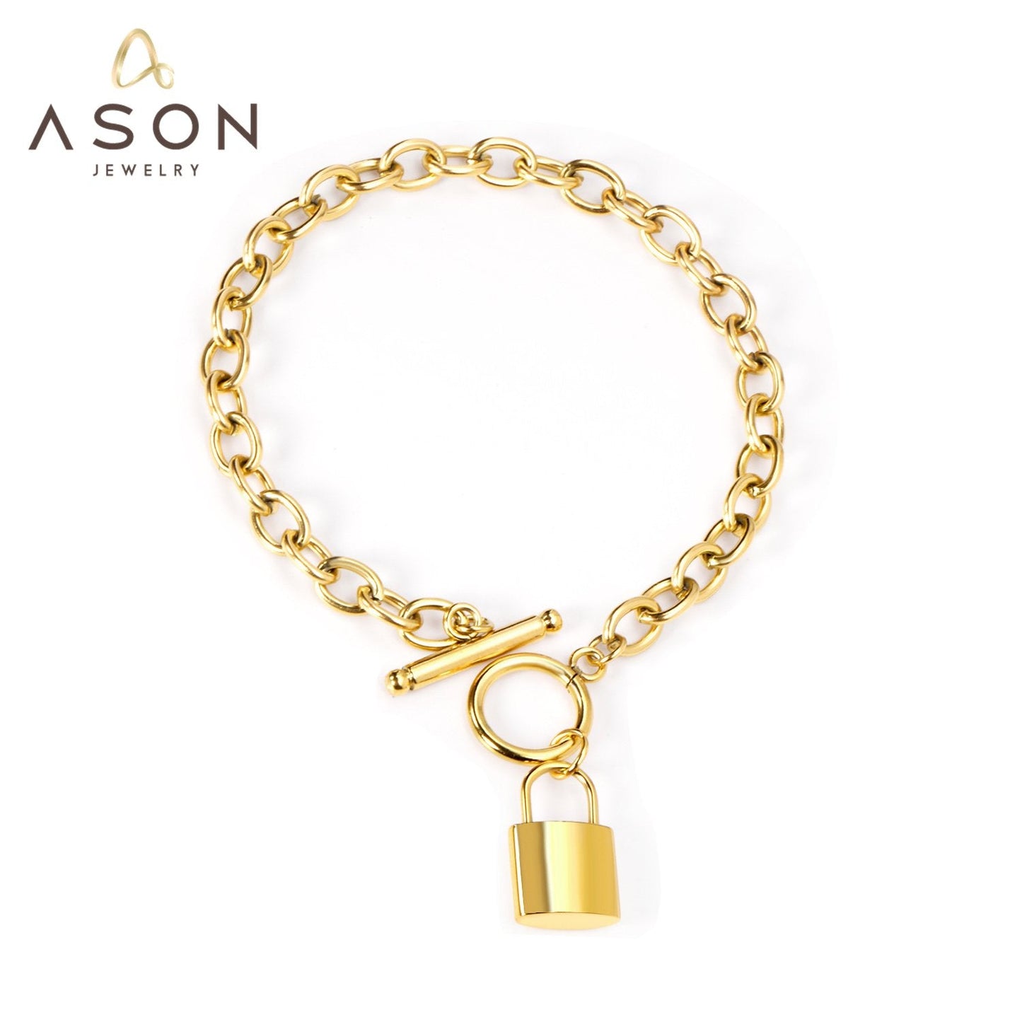 ASON Gold Color Key Lock Charm Pendant Punk Bracelet Stainless Steel Bangle for Women Men Party Gift Fashion Jewelry