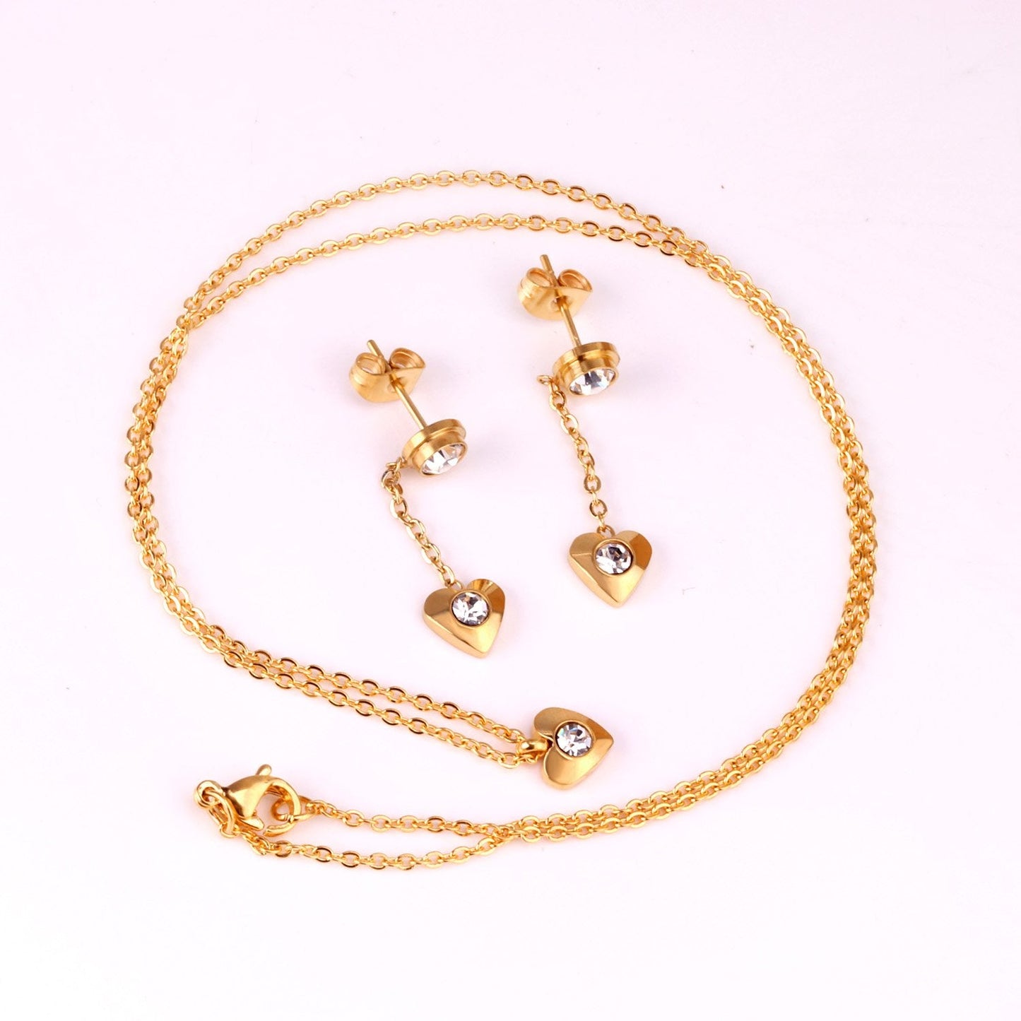 New Heart Shape Crystal Fashion Necklaces Droop Earrings Sets For Woman Dubai Wedding Jewelry Set pendientes bijoux