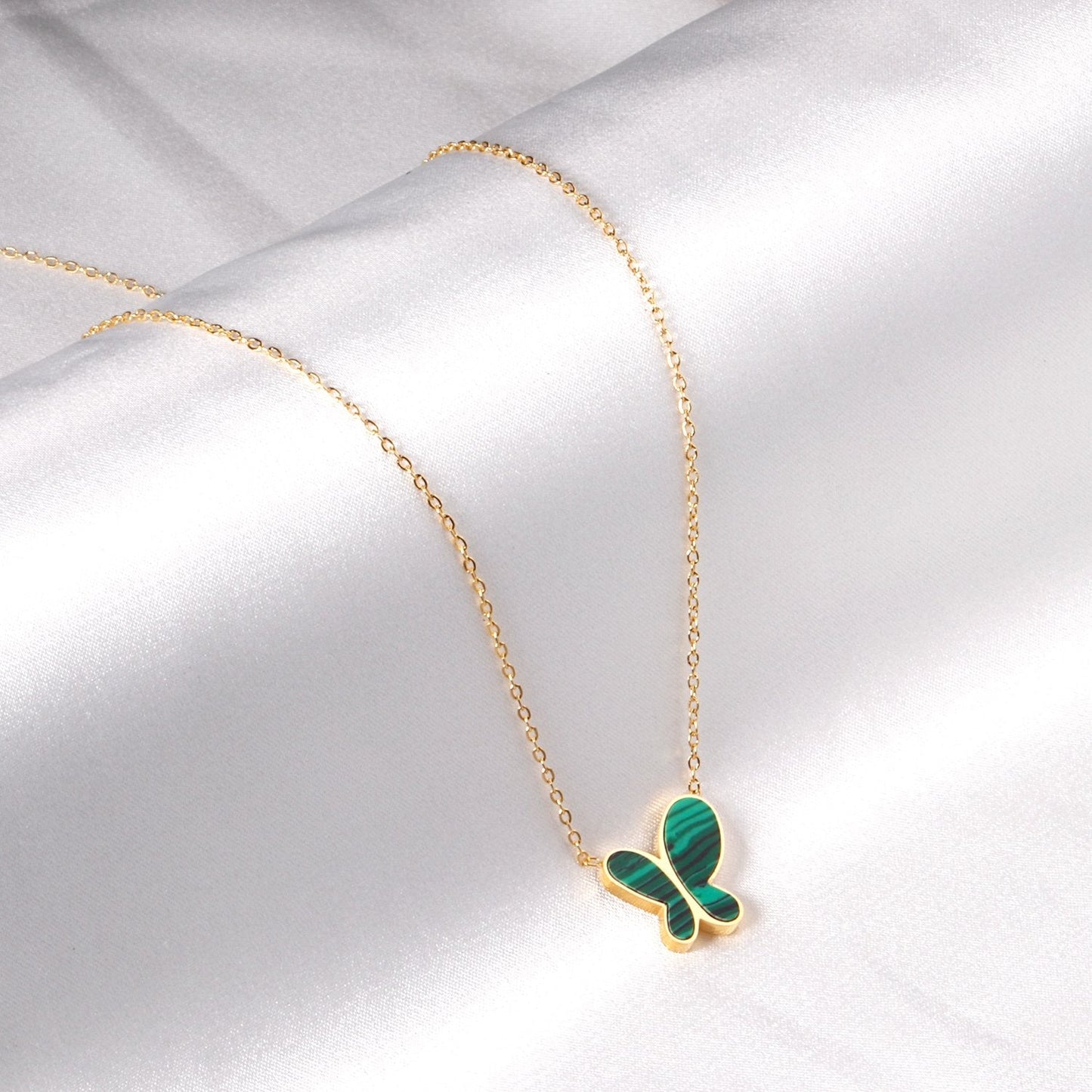 ASON Colorful Black White Shell Butterfly Chain Pendant Necklace Gold Color Stainless Steel for Women Fashion Jewelry