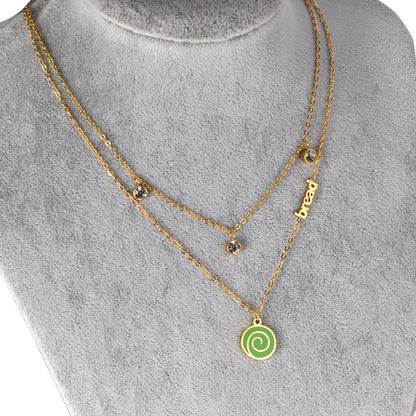 ASON Cute Gold Color Lollipop Pendant Multi-layer Necklace Bread Stainless Steel for Women Fashion Jewelry Accessories