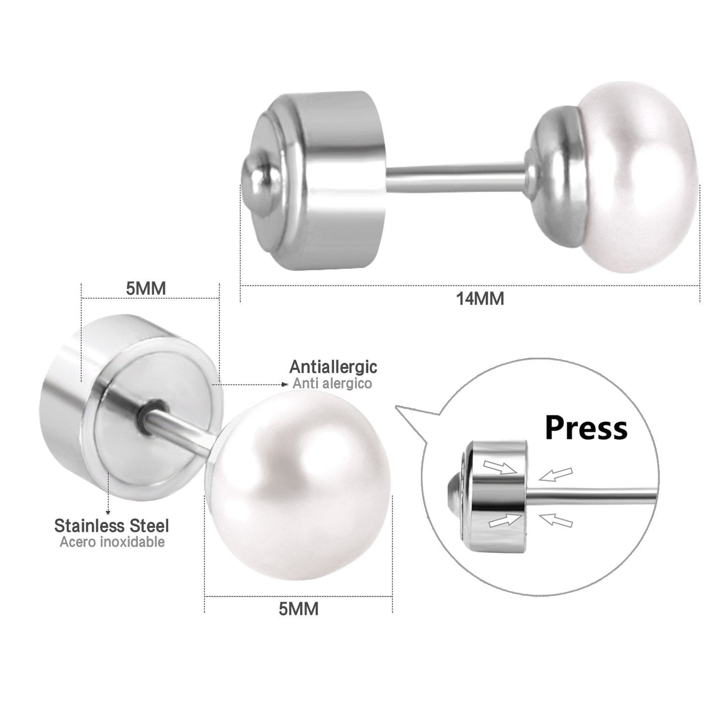 ASON White/Pink Color Freshwater Pearl Piercing Stud Earrings Silver Color Stainless Steel For Girl Women Wholesale Gift