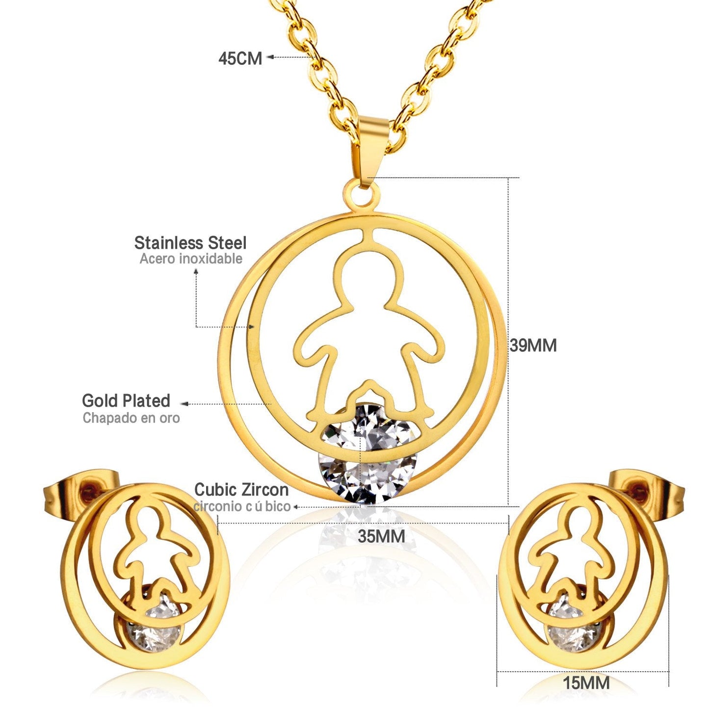 Fashion Gold Necklace Earring Jewellery Set Stainless SteelCrystal Wedding Bridal Dubai Jewelry Set For Girl Women