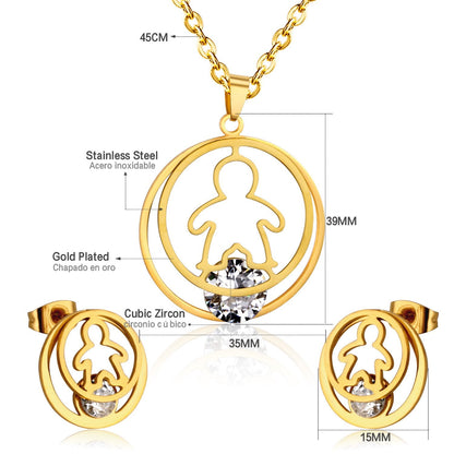 Fashion Gold Necklace Earring Jewellery Set Stainless SteelCrystal Wedding Bridal Dubai Jewelry Set For Girl Women