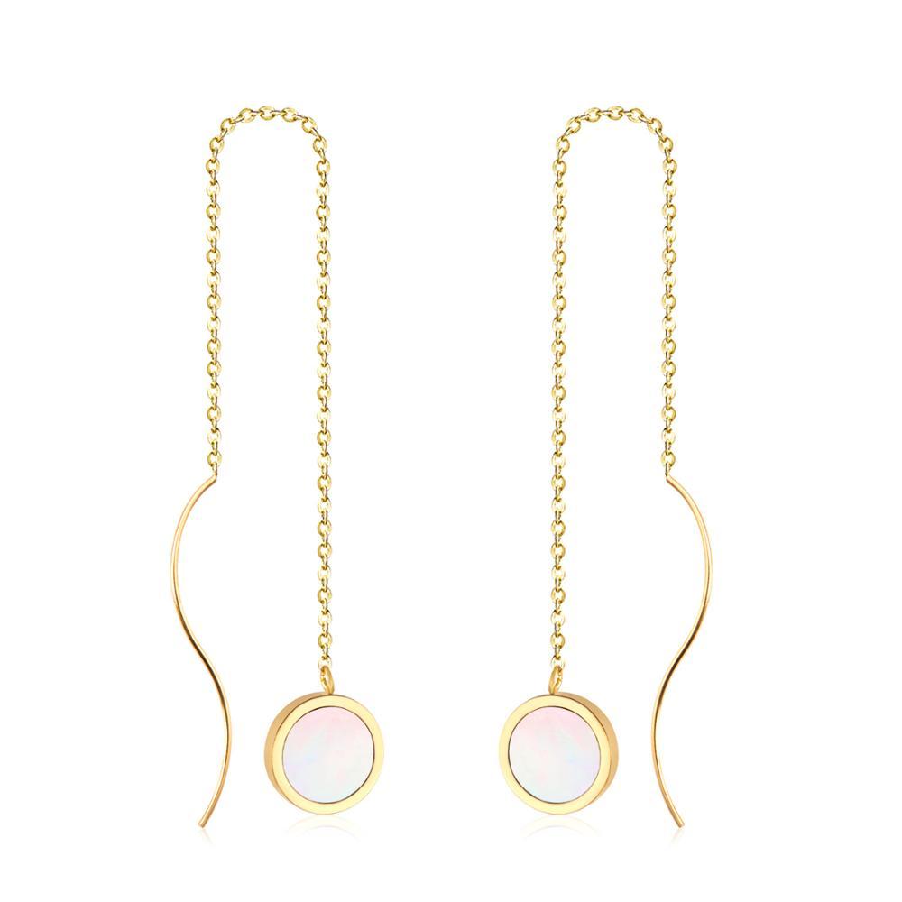 Stainless Steel Korean Dangle Earring with Round Shell Dangle Earrings for Girl Women Fashion Jewelry Brinco