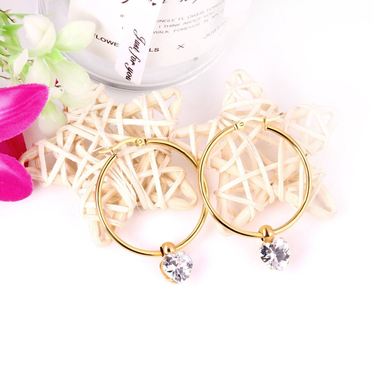 ASON Round Ear Hoop Earring With Cubic Zirconia Classic Style 2022 Stainless Steel Circle Earring Fashion Jewelry Party