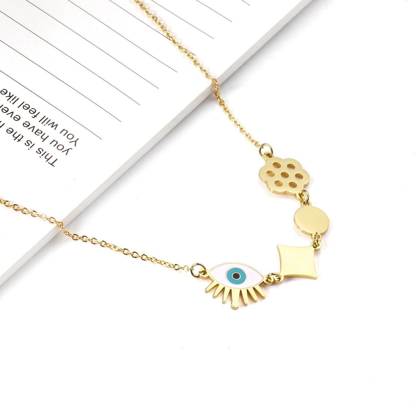 Blue Eye Necklaces Coallars Gold Color Flower Geomtry Shell Pendant Jewelry Stainless Steel Turkey Chains Necklace