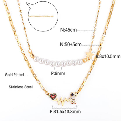 Vintage Necklace Collars Heart Star Astronaut Pendants Layers Jewelry No Fade Box Chains Necklace Female Party