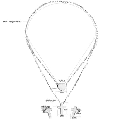 ASON Jewelry Sets for Party Stainless Steel Double Chains Necklace Gold Color Cross Piercing Stud Earring Fashion Jewelry
