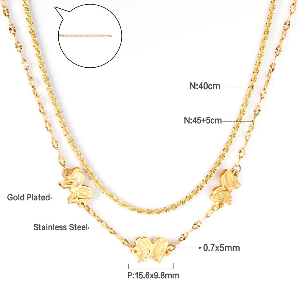 ASON Trendy Multi-layer Butterfly Pendant Necklace 316L Stainless Steel Chains for Women Fashion Jewelry Accessories