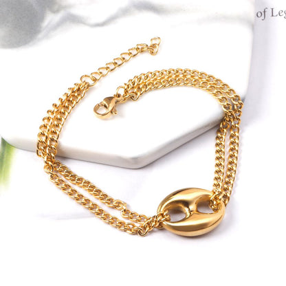 ASON 316L Stainless Steel Charm Nose Connector Bracelet Gold Color Bangle with Extender 17+3cm Fashion Jewelry Accessories