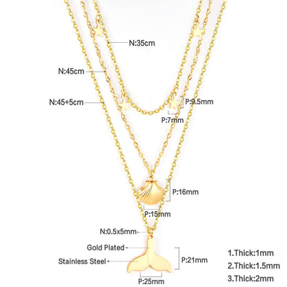 ASON 316L Stainless Steel Shell Fish Tail Pendant Multi Layer Necklace Star Choker for Women Party Gift Fashion Jewelry